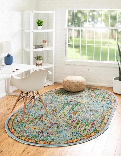 Vista 23 de Unique Loom Calypso Collection - Alfombra rectangular de 2 x 3 pies, color aguamarina y azul marino