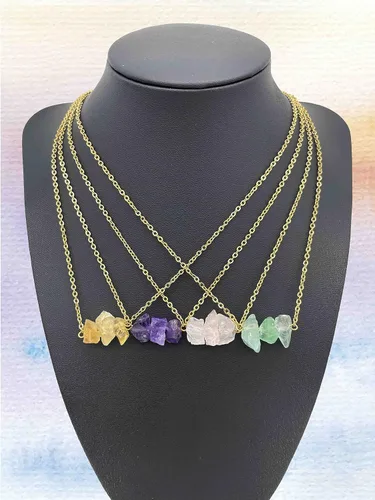 Vista 2 de Collar de cristales y piedras curativas, collares de cuarzo rosa, amatista, citrino, verde, fluorita, para mujeres y adolescentes, hecho a mano