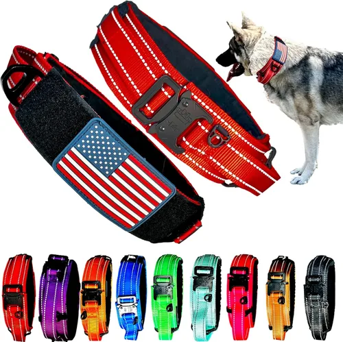 Vista 16 de Collar táctico para perros de 2 pulgadas de ancho con asa de control, ajustable para perros medianos y grandes, estilo militar con hebilla de metal