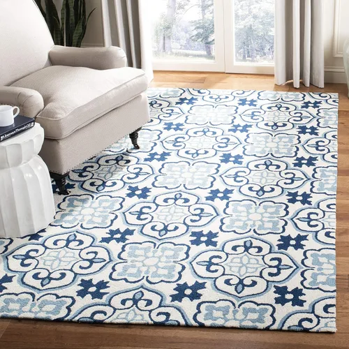 Vista 7 de SAFAVIEH Four Seasons Collection FRS230B - Alfombra de pasillo floral con gancho a mano, 2 pies 3 pulgadas x 8 pies, azul/marfil