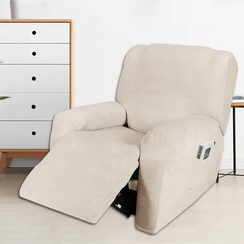Vista 3 de vctops Fundas reclinables de felpa de terciopelo de lujo, 4 piezas, fundas elásticas y suaves para sofá, protector antideslizante de muebles