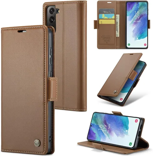 Vista 15 de Funda tipo cartera compatible con Samsung Galaxy S21 con tarjetero de bloqueo RFID, funda de piel con función atril para Samsung Galaxy S21 de 6.2