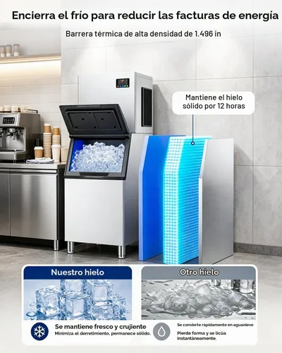 Vista 3 de Máquina comercial para hacer hielo, 760 LBS/24h con contenedor de Grey