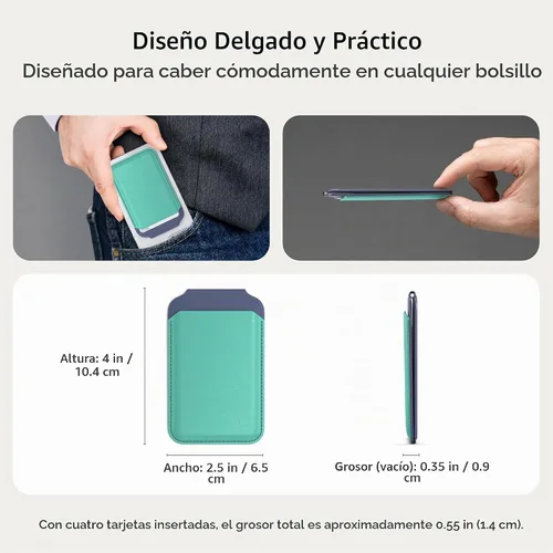 Vista 4 de Satechi Cartera magnética Magsafe, soporte para tarjetas de doble solapa, 4 ranuras con paso frontal NFC, accesorio ajustable para teléfono