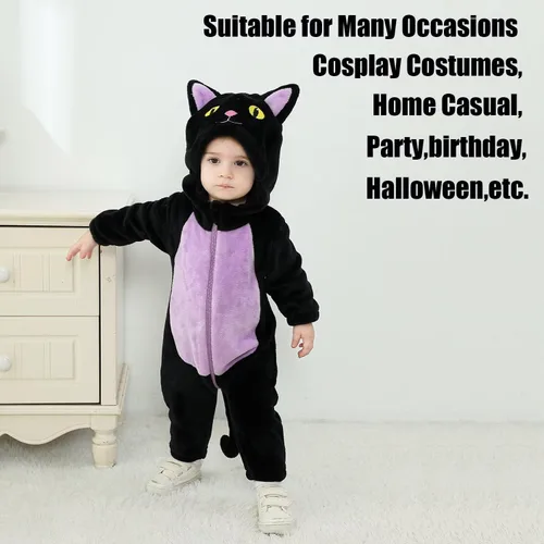 Vista 3 de OLLULL Disfraz de animal para bebé, traje unisex para niños pequeños, disfraz de Halloween Gato negro