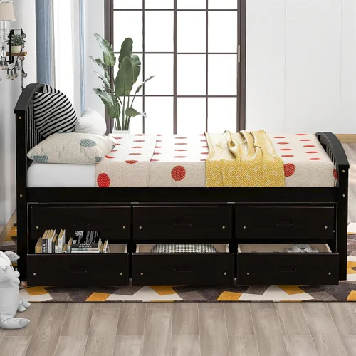 Vista 3 de Harper & Bright Designs Base de cama individual con cajones de almacenamiento, marco de cama de madera maciza, no necesita somier