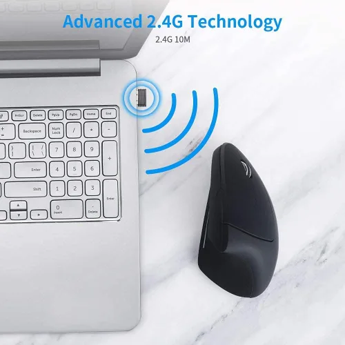 Vista 4 de Ratón vertical inalámbrico, ratón óptico ergonómico inalámbrico de 2.4 G con 3 ajustables 800/1200/1600 DPI, más adecuado para manos grandes