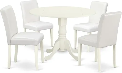 Vista 22 de East West Furniture DLAB5-BLK-73 - Juego de mesa de comedor de 5 piezas para 4 personas, incluye una mesa de cocina redonda con gota y 4 sillas