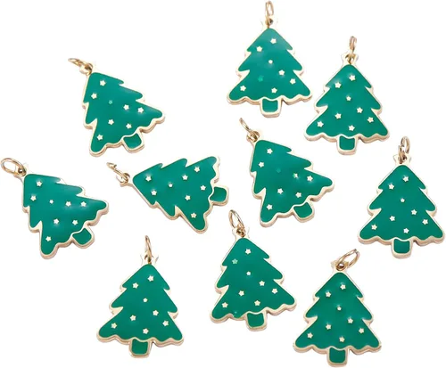 Vista 14 de LiQunSweet 100 adornos de bola de Navidad rojos, dijes esmaltados de copos de nieve dorados para hacer joyas