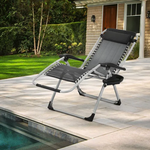 Vista 2 de MoNiBloom Silla reforzada de gravedad cero, tumbona plegable para piscina y playa, tumbona de bronceado portátil con cojín, reposacabezas y bandeja