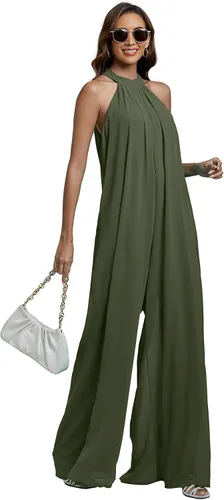 Vista 4 de LYANER Enterizo de pantalones largos de gasa sin mangas con cuello halter para mujer