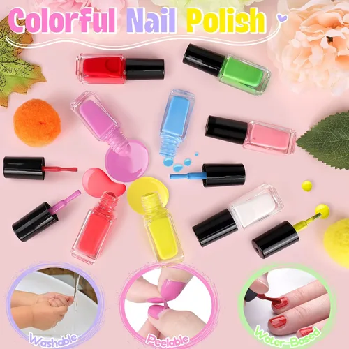 Vista 2 de Juego de Esmalte de Uñas para Niñas, Kit de Arte de Uñas con Secador de Uñas y Estuche de Almacenamiento, Esmalte de Uñas No Tóxico de Secado Rápido