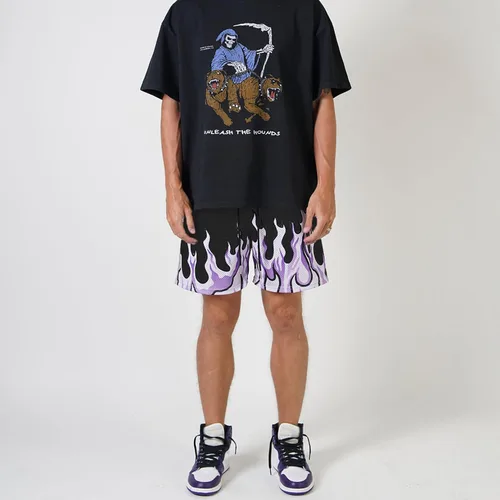 Vista 3 de BOOMLEMON Pantalones cortos de baloncesto para hombre, pantalones cortos deportivos de entrenamiento casual con estampado gráfico de llama de malla