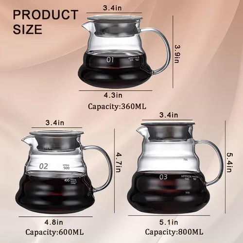 Vista 7 de Servidor de Café de Vidrio para Cafetera de Goteo, Jarra de Café de Vidrio Estándar, Cafetera con Tapa, Transparente, 01 360ml (12oz)