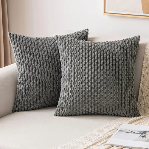 Vista 30 de MIULEE - Juego de 2 fundas decorativas cuadradas para cojines, de pana suave y con estilo campestre bohemio a rayas para decorar hogar, sofá, cama