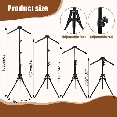 Vista 2 de Paquete de 2 soportes de exhibición ajustables para camisas de 32 a 63 pulgadas, soporte plegable de metal para torso con base de trípode resistente