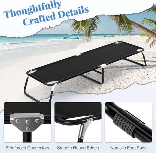 Vista 2 de Goplus Catre plegable para campamento, cama plegable de alta resistencia para adultos y niños con almohadilla antideslizante para los pies, catre