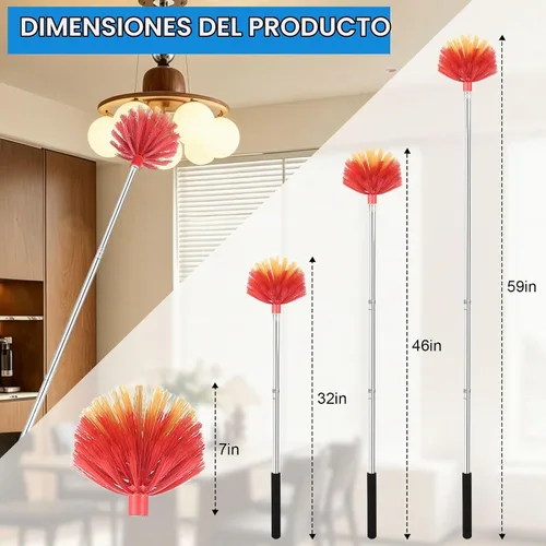 Vista 2 de Plumero de telaraña con poste de extensión, cerdas rígidas medianas y Rojo