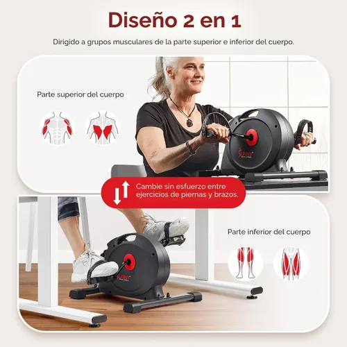 Vista 2 de Sunny Health & Fitness Smart Under-Desk Bike Exerciser, Low-Impact Cardio Cycling Equipment for Home/Office, Mini Paddler for Arm/Leg Mobility
