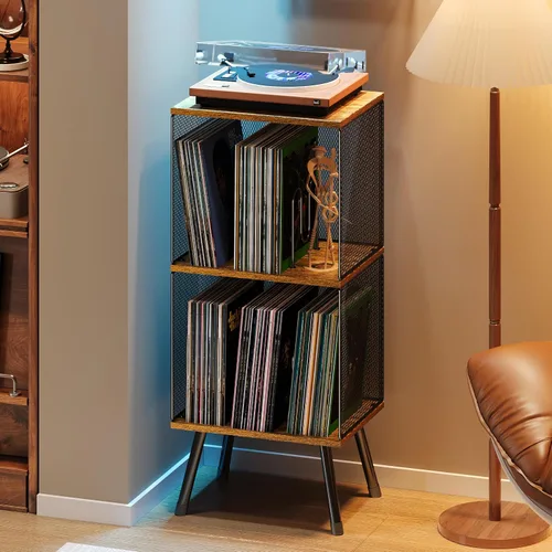 Vista 10 de X-cosrack Soporte grande para tocadiscos, soporte para discos de vinilo con capacidad para hasta 300 álbumes, soporte para tocadiscos estéreo de 3