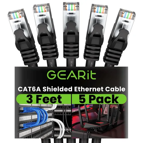 Vista 20 de GEARit Cable Ethernet Cat6A (1 pie, paquete de 5, negro) SSTP blindado sin enganches de 10 Gbps, cable Ethernet blindado SFTP, 26AWG 4 pares
