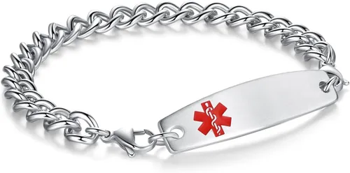 Vista 24 de Brazaletes de alerta médica ajustables de 7.5" a 9" para mujer/hombre, de acero inoxidable, intercambiables Cadena de bloque