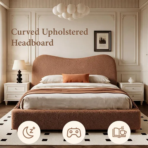 Vista 3 de UNIZONE Estructura de cama de tamaño matrimonial con cabecera tapizada Marrón