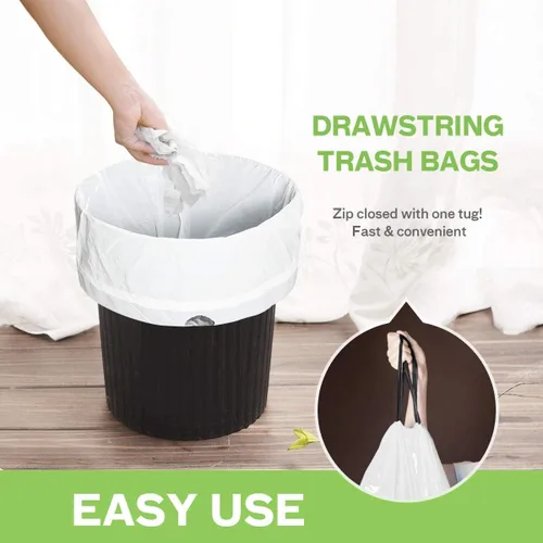 Vista 68 de Bolsas de basura de 7 galones, 100 unidades, bolsas de basura con cordón resistentes de Teivio, bolsas para papeleras de baño, bolsas de plástico