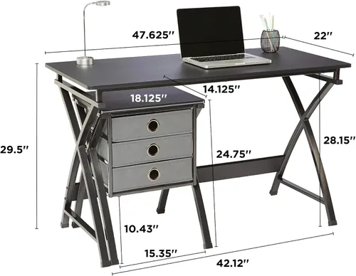 Vista 2 de Realspace® X-Cross - Escritorio para computadora de 48 pulgadas de ancho con archivador, color negro