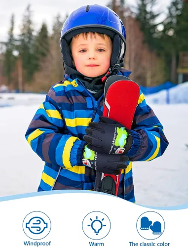 Vista 4 de 2 pares de guantes de invierno para niños, guantes de esquí impermeables para niños y niñas, guantes de nieve, accesorio cálido para esquí, patinaje