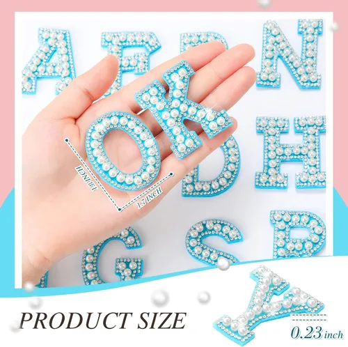 Vista 6 de WILLBOND 52 Piezas Parches Autoadhesivos de Letras con Perlas y Diamantes de Imitación A-Z Calcomanías de Letras con Diamantes de Imitación