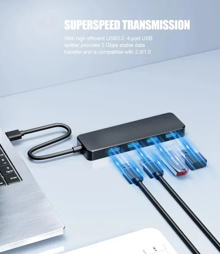 Vista 4 de PANPEO Hub USB 3.0 de 4 puertos 5Gbps para PC portátil Xbox 4-port USB 3.0 hub, 5Gbps transfer, Plug and play, For laptop/PC/Xbox/PS4, Backward