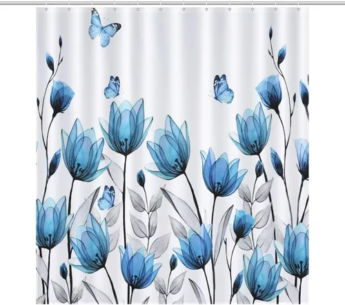 Vista 39 de Cortina de ducha con 12 ganchos para baño, 72 x 72 pulgadas, diseño floral bohemio con hojas tropicales retro y florales (bohemio floral-1)