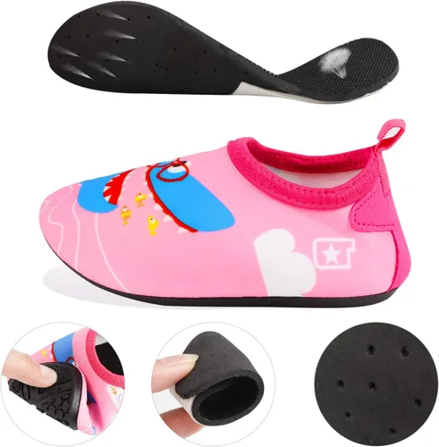 Vista 5 de TAGVO Zapatos de agua para niños y niñas, antideslizantes, zapatos de natación de piel descalza, calcetines acuáticos, para playa, natación