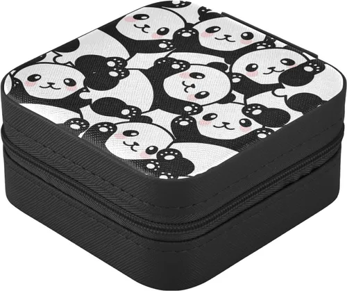 Vista 2 de ZZKKO Joyero pequeño con diseño de panda, organizador de viaje de cuero, organizador de viaje, mini cajas de almacenamiento portátiles para mujer