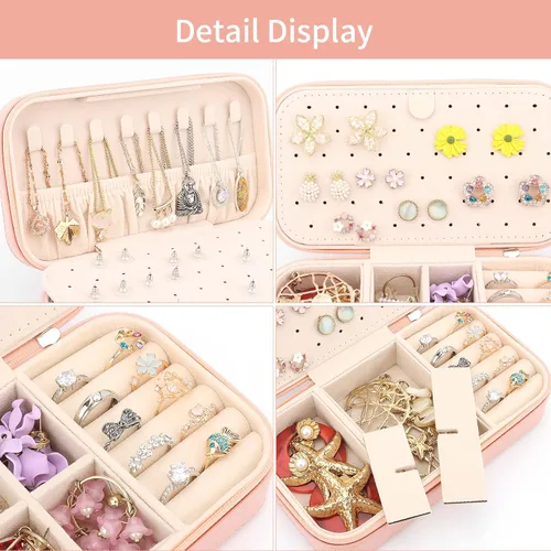 Vista 4 de DesignSter Joyero de viaje, estuche de joyería portátil de piel sintética, cajas de joyería pequeñas para regalos, organizador de joyas de viaje