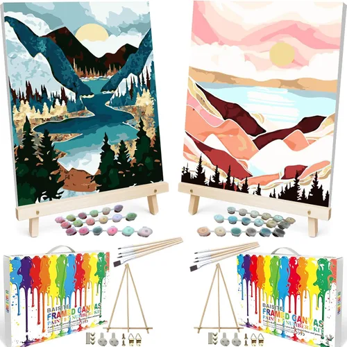 Vista 52 de BAISITE 0304 - Kit de pintura por números para adultos principiantes; paquete de 2 lienzos de 8 pulgadas de ancho x 12 pulgadas de largo; caja