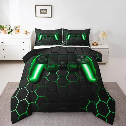 Vista 26 de Edredón de videojuegos para niños y adolescentes, juego de ropa de cama individual, juego de edredón para niños y jugadores, decoración del hogar