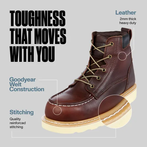Vista 4 de EverBoots - Botas de trabajo con punta de acero, resistentes a la abrasión y al aceite, botas de cuña con puntera tipo mocasín, de piel aceitada