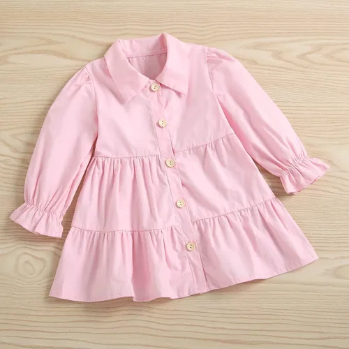 Vista 5 de TINXIEA Vestido tipo túnica de manga larga con botones para niñas pequeñas con chaleco de encaje, 2 piezas, ropa para bebé