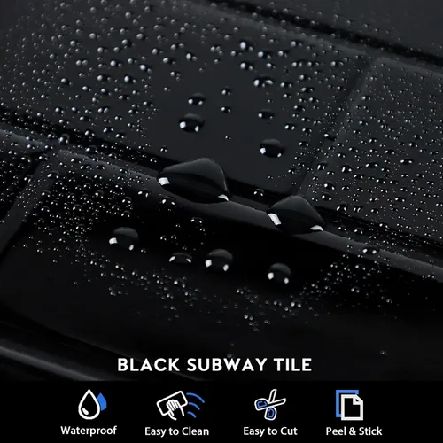 Vista 5 de Azulejo de metro negro para despegar y pegar, azulejos autoadhesivos para pared de cocina (10 x 10 pulgadas, 10 hojas)