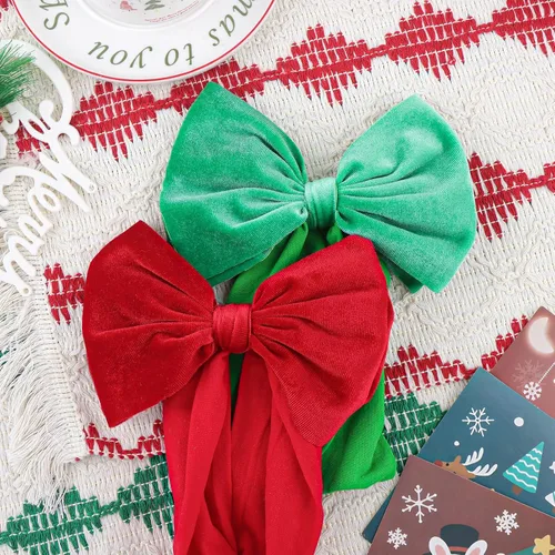Vista 6 de YanJie Diademas de Navidad para niñas, lazo de pelo rojo, lazos de terciopelo verde, lazos para recién nacidos, cintas para el pelo de nailon
