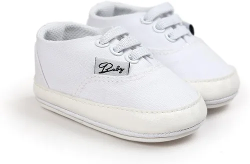 Vista 3 de Tenis de lona unisex para bebés, niños y niñas, suela de goma suave, tobillo alto, zapatos de cuna para niños pequeños