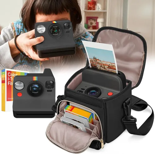 Vista 7 de Bolsa bandolera para cámara compatible con Polaroid Now 2ª/3ª cámara instantánea, bolsa cruzada con correa ajustable, color negro Crossbody Camera