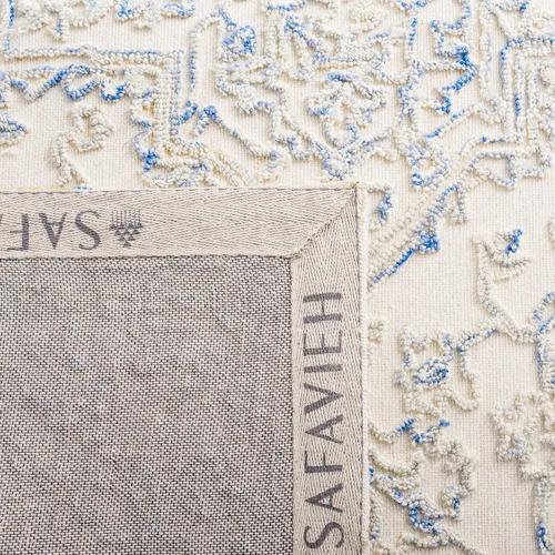 Vista 7 de Martha Stewart x SAFAVIEH - Colección de alfombras de área, 2 pies 3 pulgadas x 8 pies, marfil y azul, lana hecha a mano, ideal para sala de estar