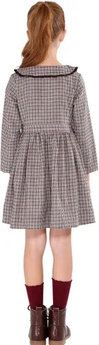 Vista 2 de SOLOCOTE Vestido a cuadros para niñas, de algodón, casual, de primavera, manga larga, cuello Peter Pan, 3-14 años