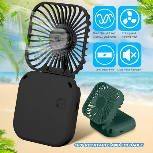 Vista 3 de Hortsun 6 piezas de collar portátil a granel, mini ventilador de mano personal recargable por USB, pequeños regalos de refrigeración plegables