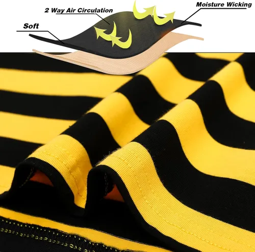 Vista 5 de Casual Black White Striped T-Shirt Mens Long Sleeve Cotton Spandex Crewneck Manga larga (negro y amarillo)