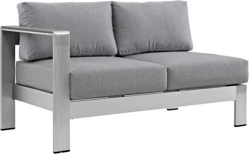 Vista 12 de Modway Sofá de aluminio y tela para patio al aire libre Shore en plata/gris