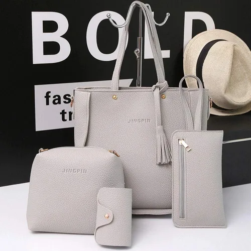 Vista 3 de Bolso negro para mujer tamaño pequeño moda 2022 4 piezas bolso de hombro Hobo para mujer bolso de mano de cuero bolso de mensajero dorado